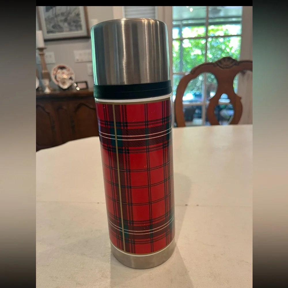 Williams Sonoma Red Plaid Insulated Stainless thermos.
